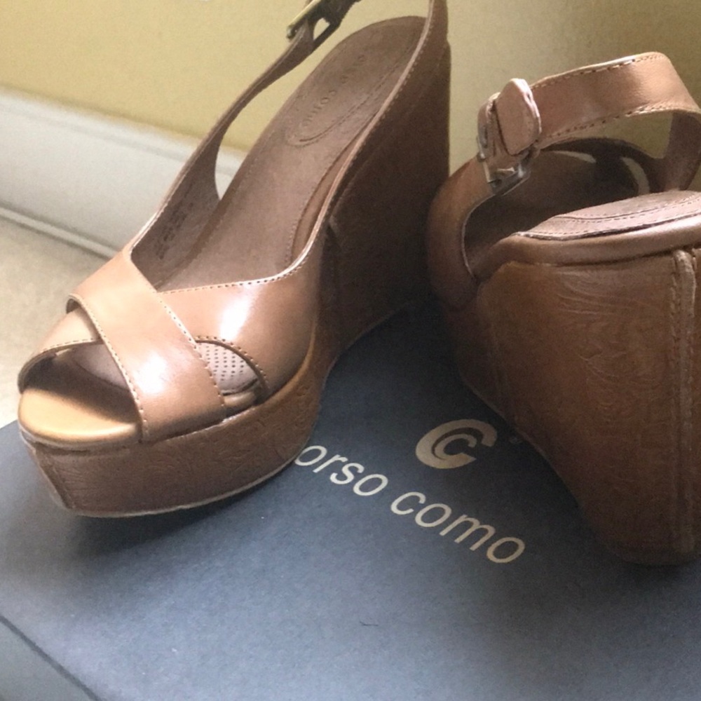 Corso Como slingback wedges caramel